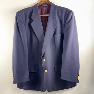 Neiman Marcus 100% Virgin Wool Mens Navy Blue Blazer Size 42R Gold Buttons *PICS
